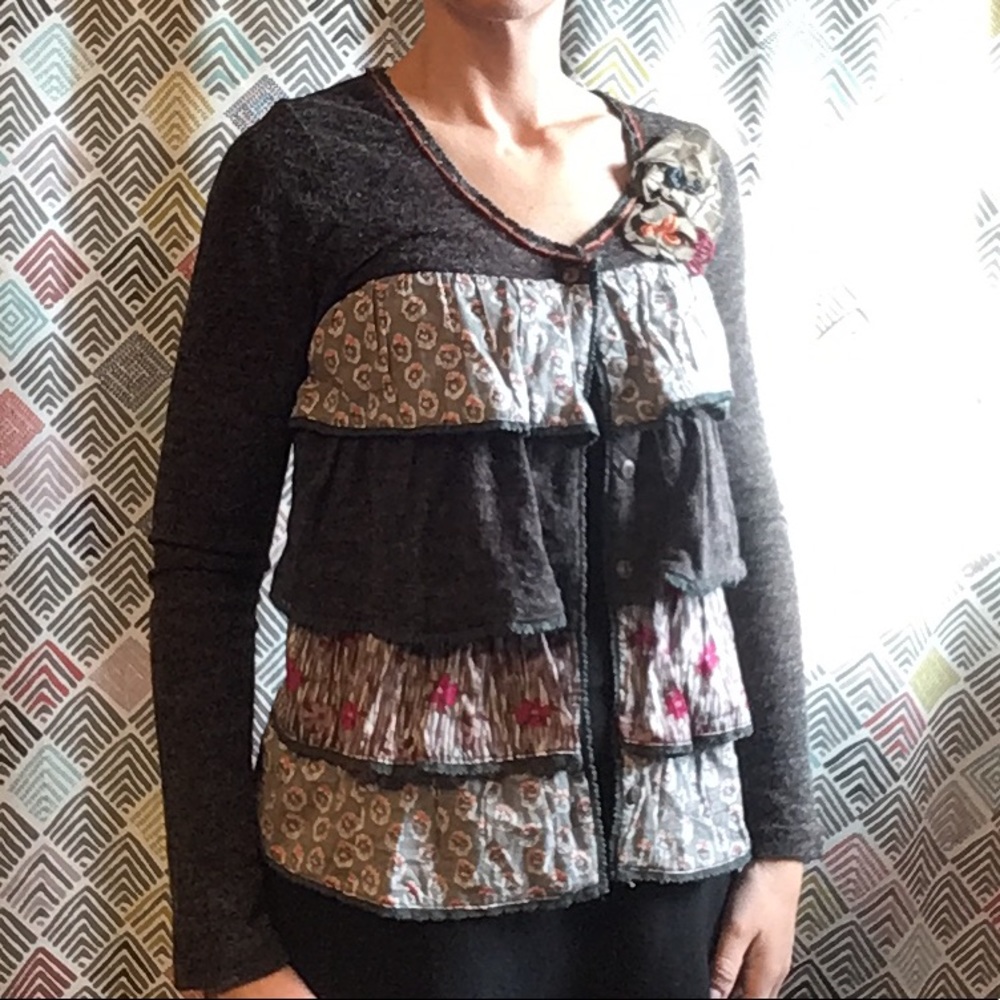 LULUMARI boho ruffled cardigan sweater S (F3)
